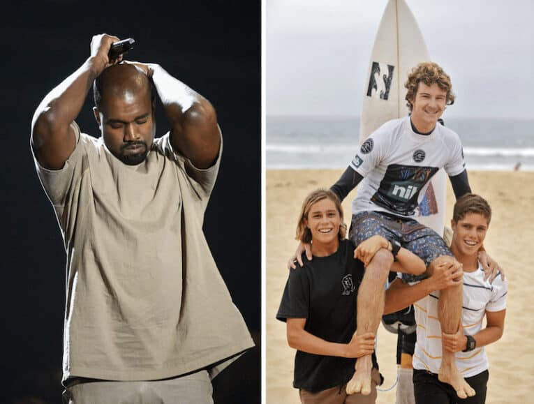 Ye West (left) and underperforming Australian professional surfers both in trouble.